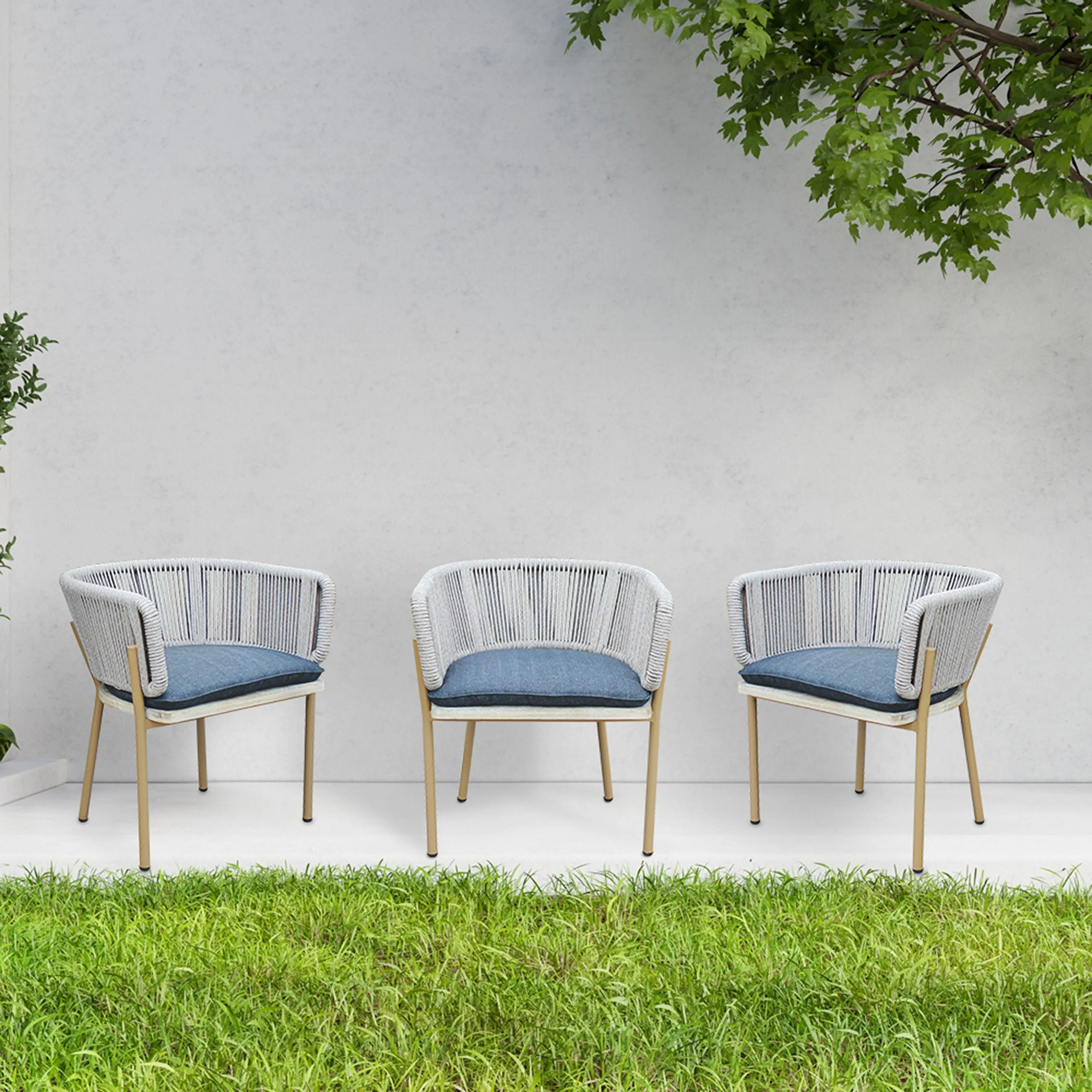 Melina Outdoor Wood, Aluminum and Rope Dining Chair, Milk and Coffee Legs (Set Of 2)