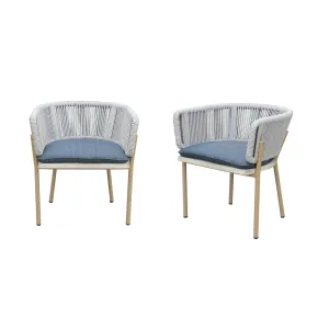 Melina Outdoor Wood, Aluminum and Rope Dining Chair, Milk and Coffee Legs (Set Of 2)