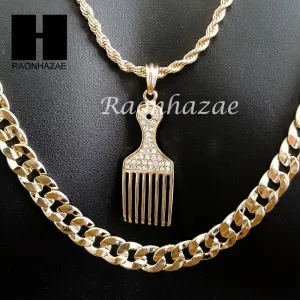 MEN BARBER SHOP RAZOR DIAMOND CUT 30" CUBAN LINK CHAIN NECKLACE S076G