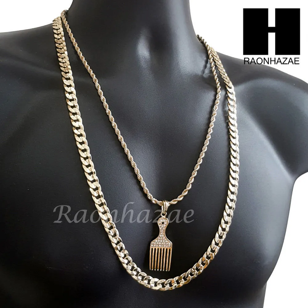 MEN BARBER SHOP RAZOR DIAMOND CUT 30" CUBAN LINK CHAIN NECKLACE S076G