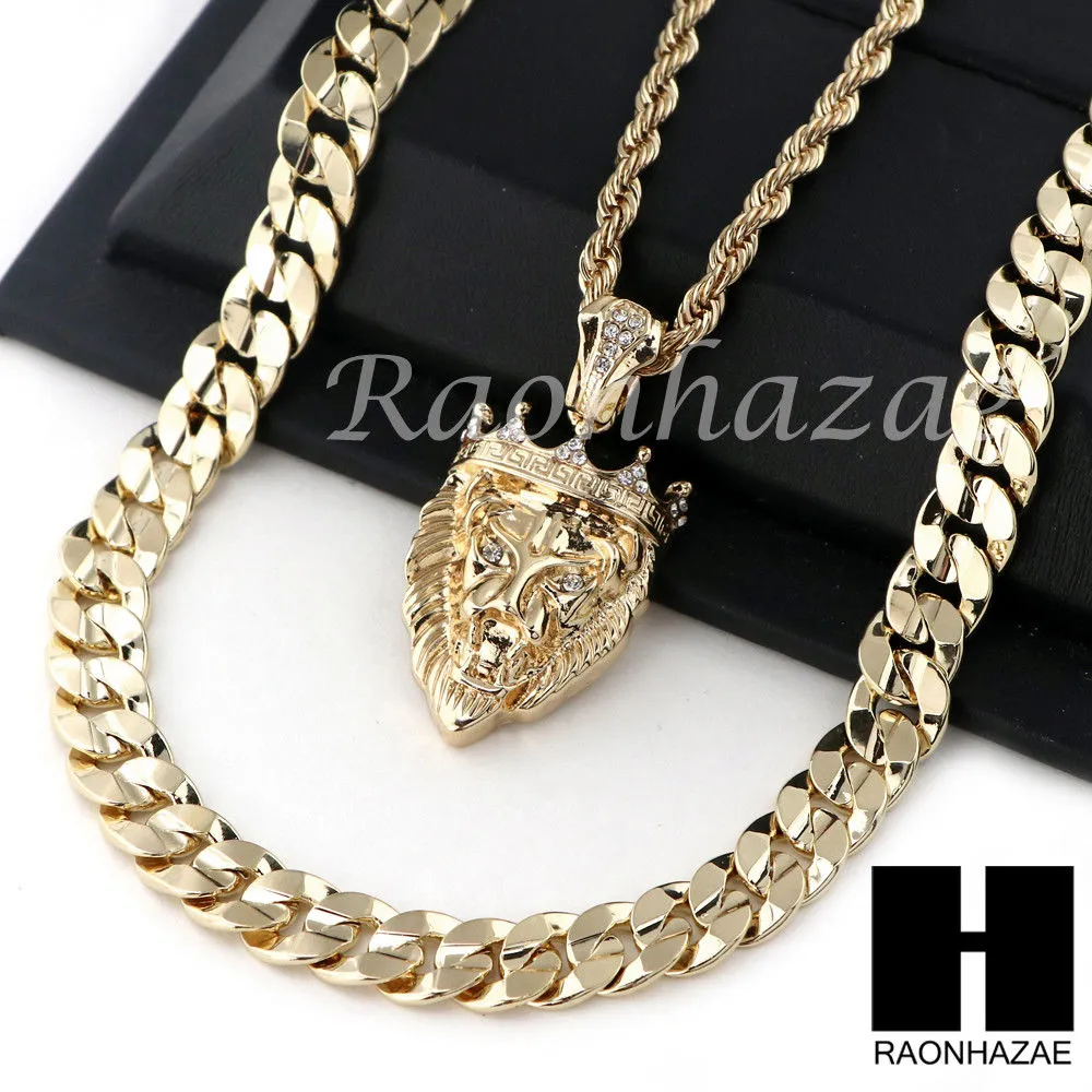 MEN KING LION ROPE CHAIN DIAMOND CUT 30" CUBAN LINK CHAIN NECKLACE S011