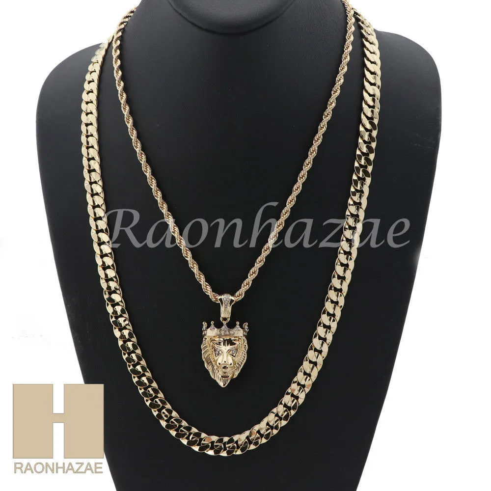 MEN KING LION ROPE CHAIN DIAMOND CUT 30" CUBAN LINK CHAIN NECKLACE S011
