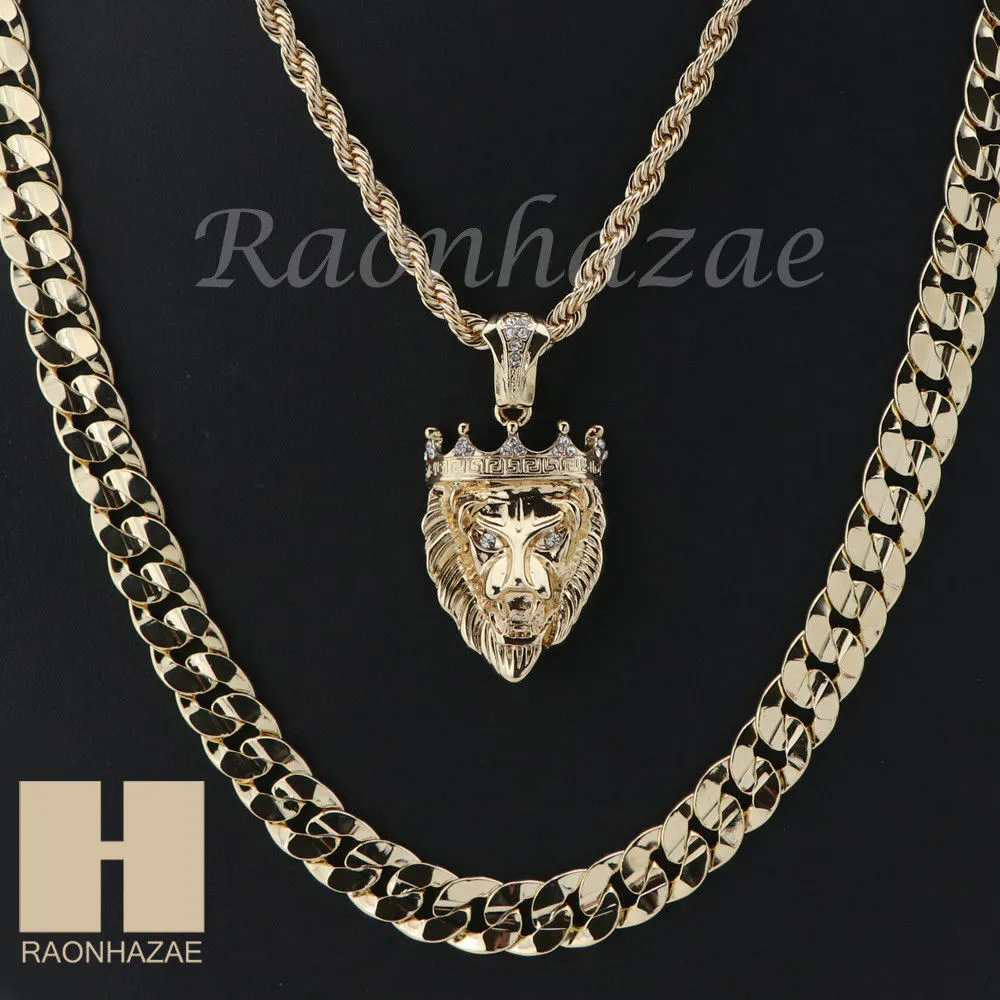MEN KING LION ROPE CHAIN DIAMOND CUT 30" CUBAN LINK CHAIN NECKLACE S011