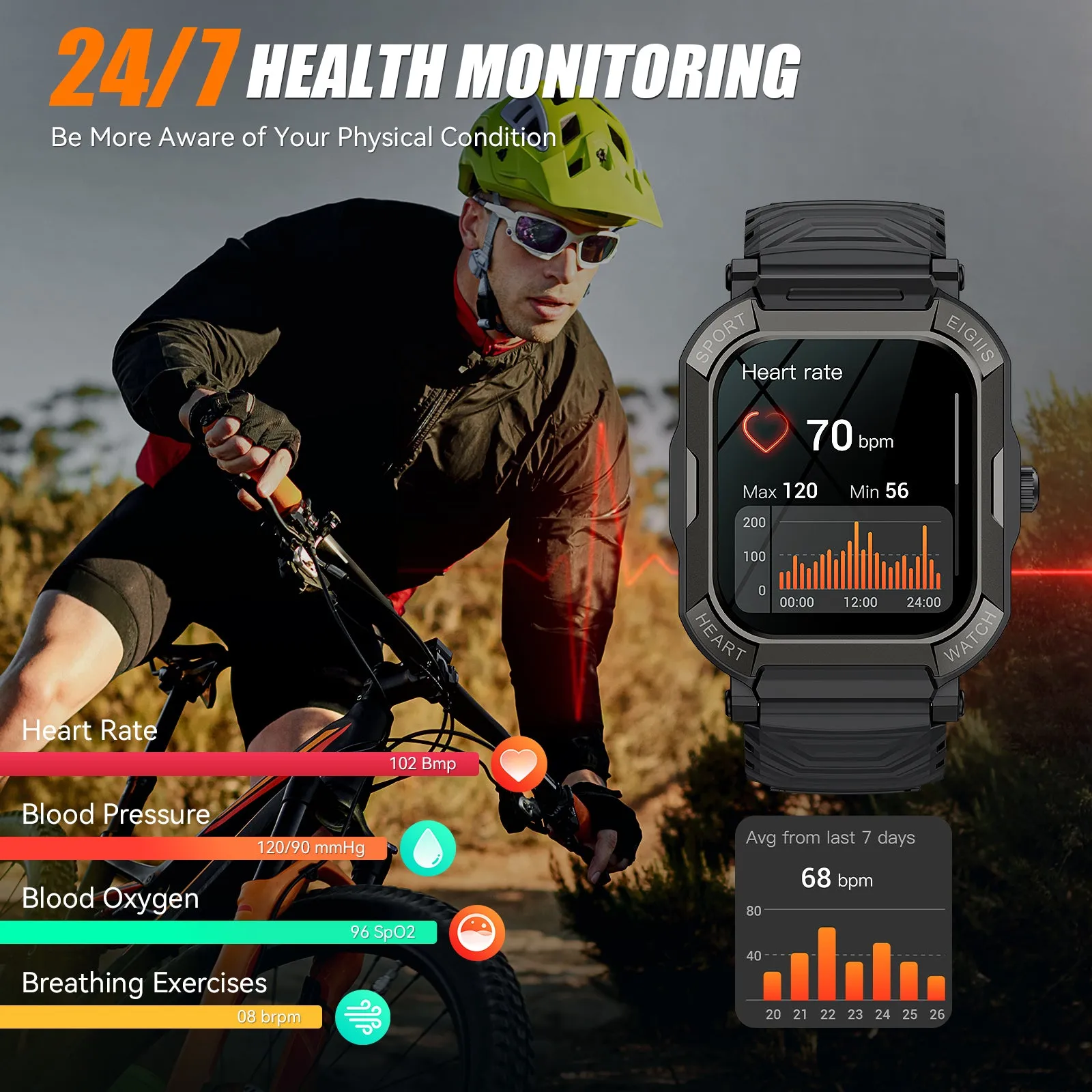 Men Outdoor Sports Smart Watch Bluetooth Call Waterproof