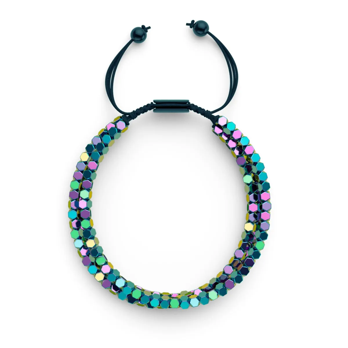 Mini Sacred Geom | Rainbow Hematite x Gunmetal | Triple Strand Bracelet