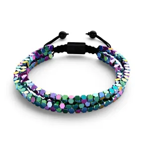 Mini Sacred Geom | Rainbow Hematite x Gunmetal | Triple Strand Bracelet