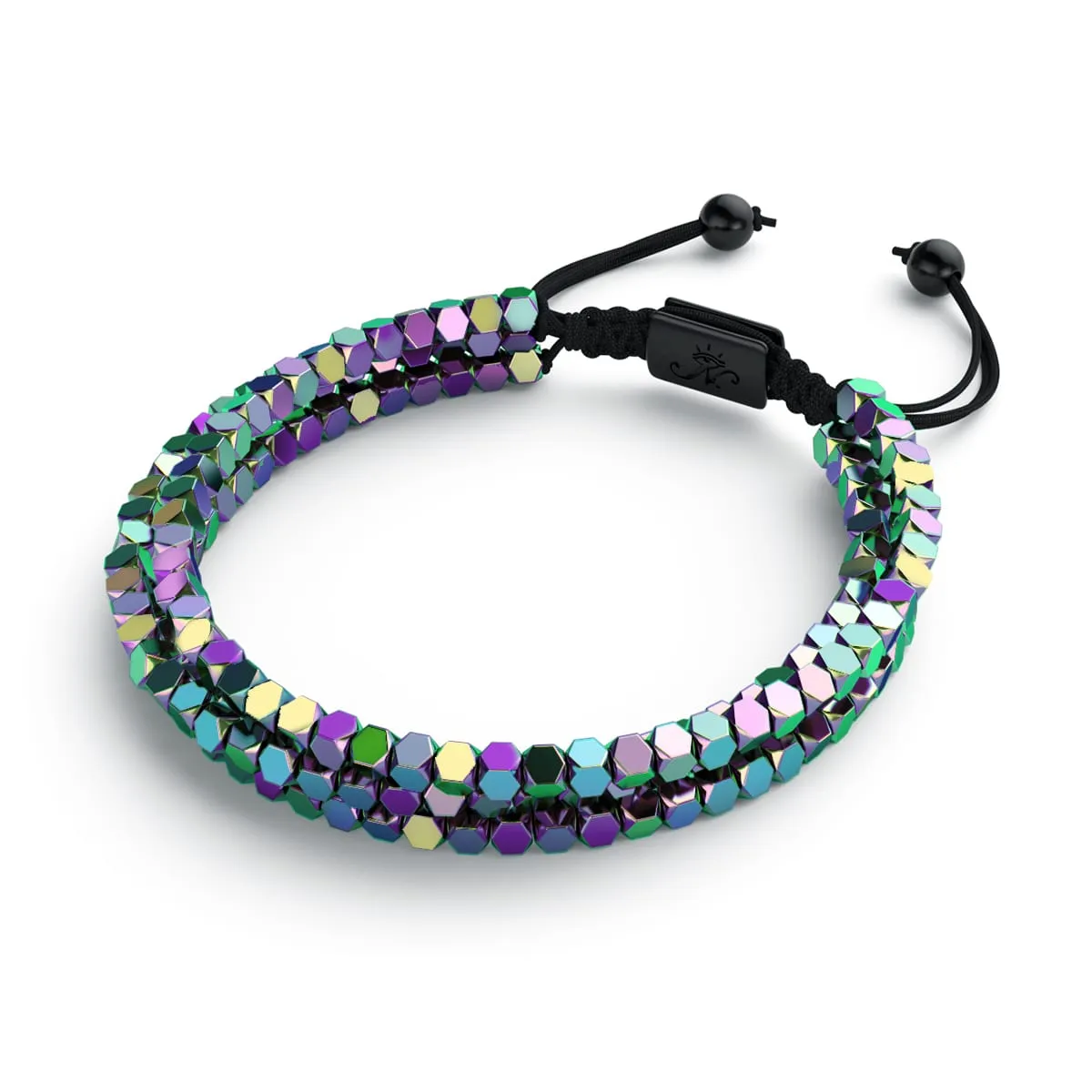 Mini Sacred Geom | Rainbow Hematite x Gunmetal | Triple Strand Bracelet