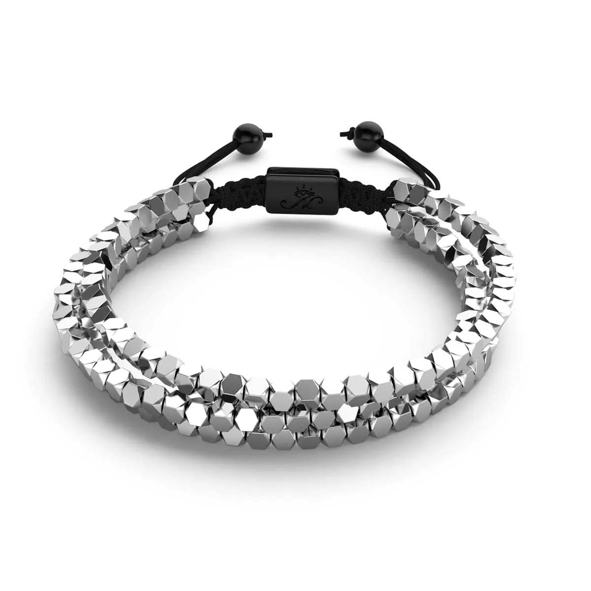 Mini Sacred Geom | Silver Hematite x Gunmetal | Triple Strand Bracelet