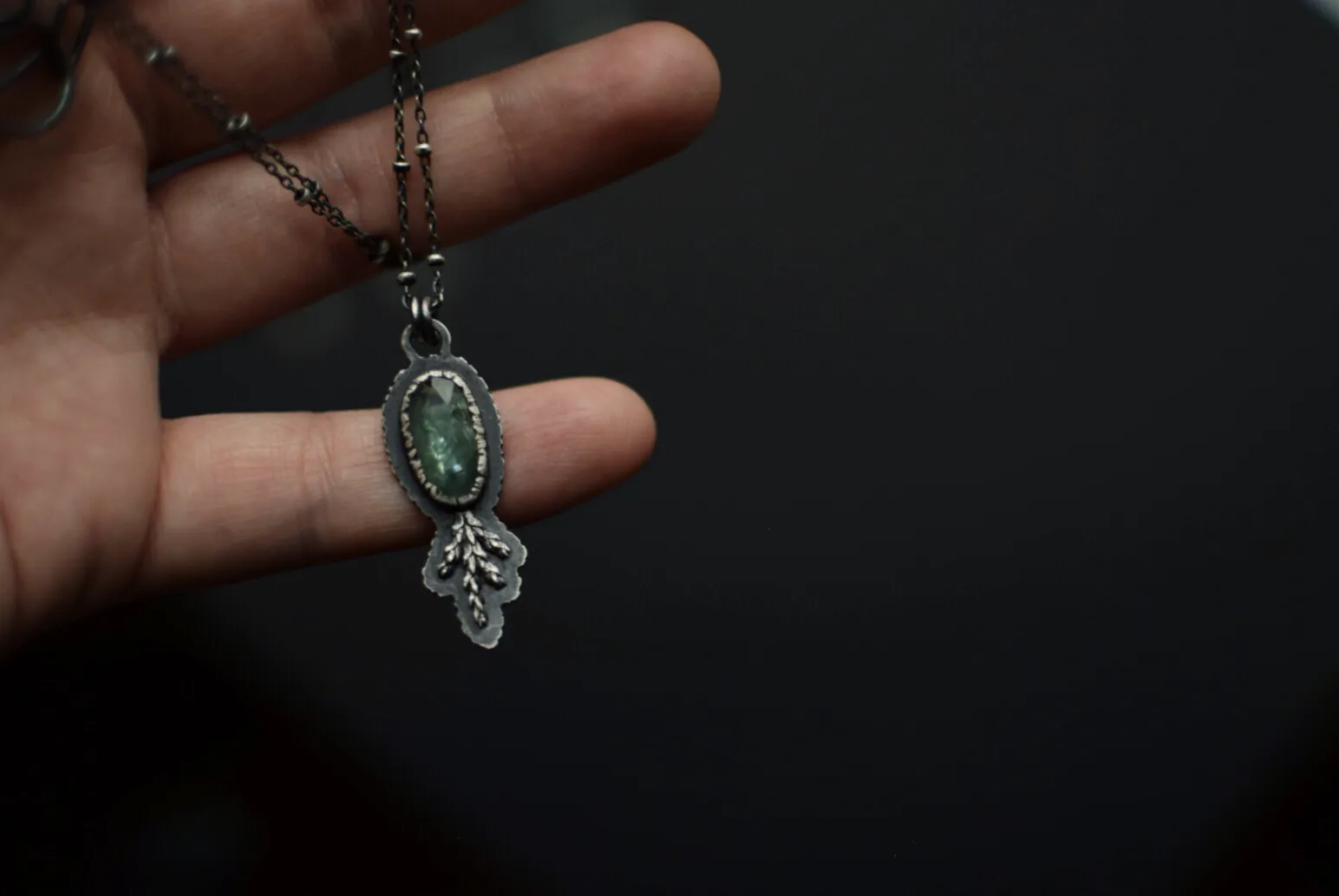 Moss Kyanite Fern Necklace