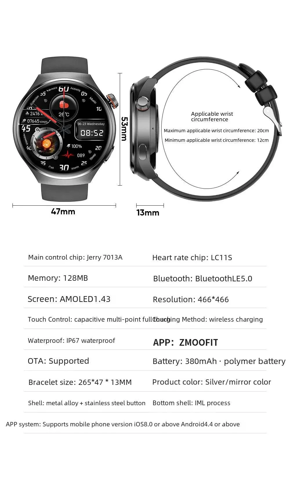 ﻿MT26 Voice Assistant Outdoor Men Smartwatch AMOLED Health Monitoring Professional Sports Fitness Wireless Charging GPS Tracker