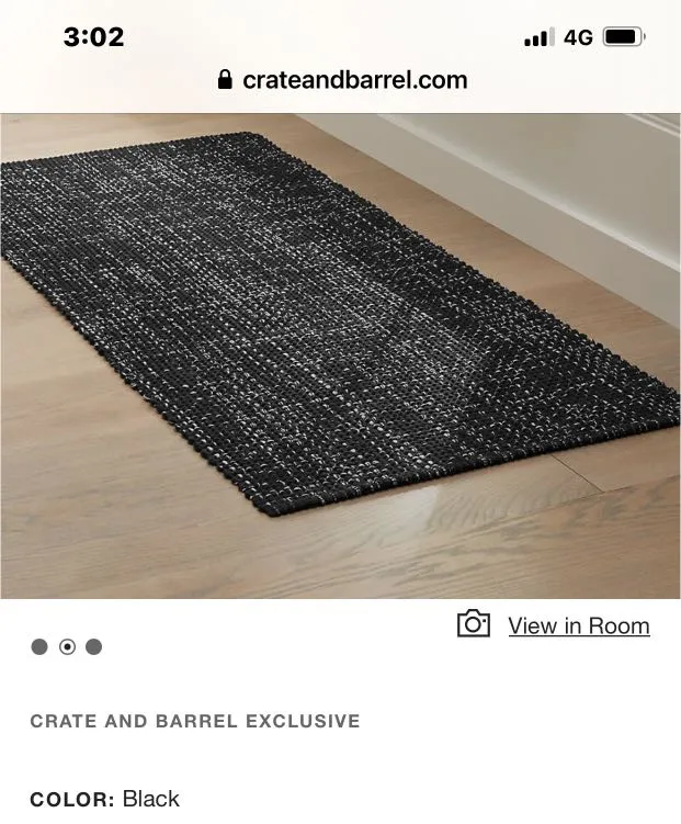 NEW Crate&Barrel Della Black Reversible Cotton Flat Weave Rug Runner 2 Ft 5" X 6 Ft, hand constructed in India! Retails $129 