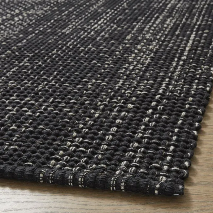 NEW Crate&Barrel Della Black Reversible Cotton Flat Weave Rug Runner 2 Ft 5" X 6 Ft, hand constructed in India! Retails $129 