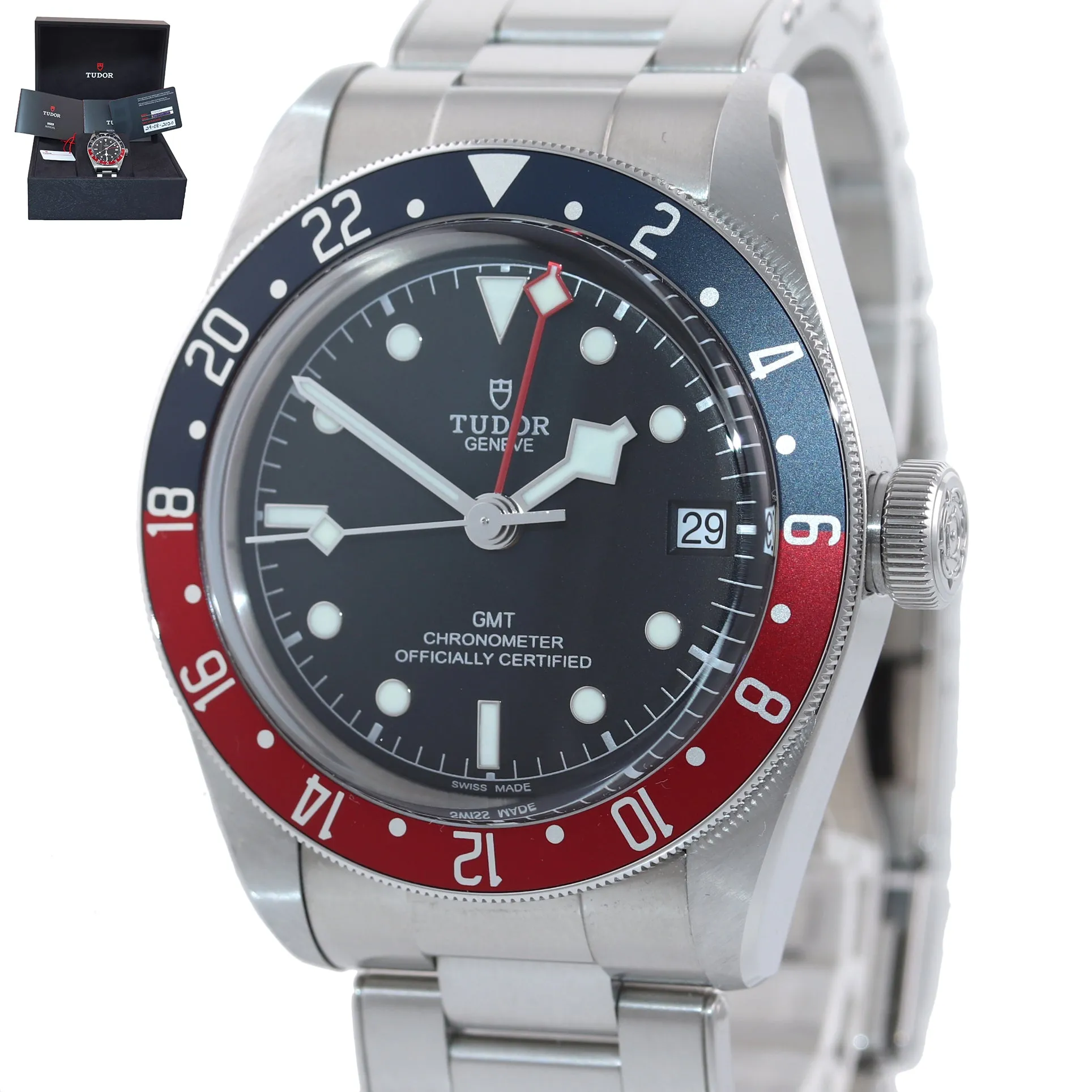 NEW PAPERS 2020 Tudor Black Bay GMT Pepsi 79830RB 41mm Steel Bracelet Watch Box