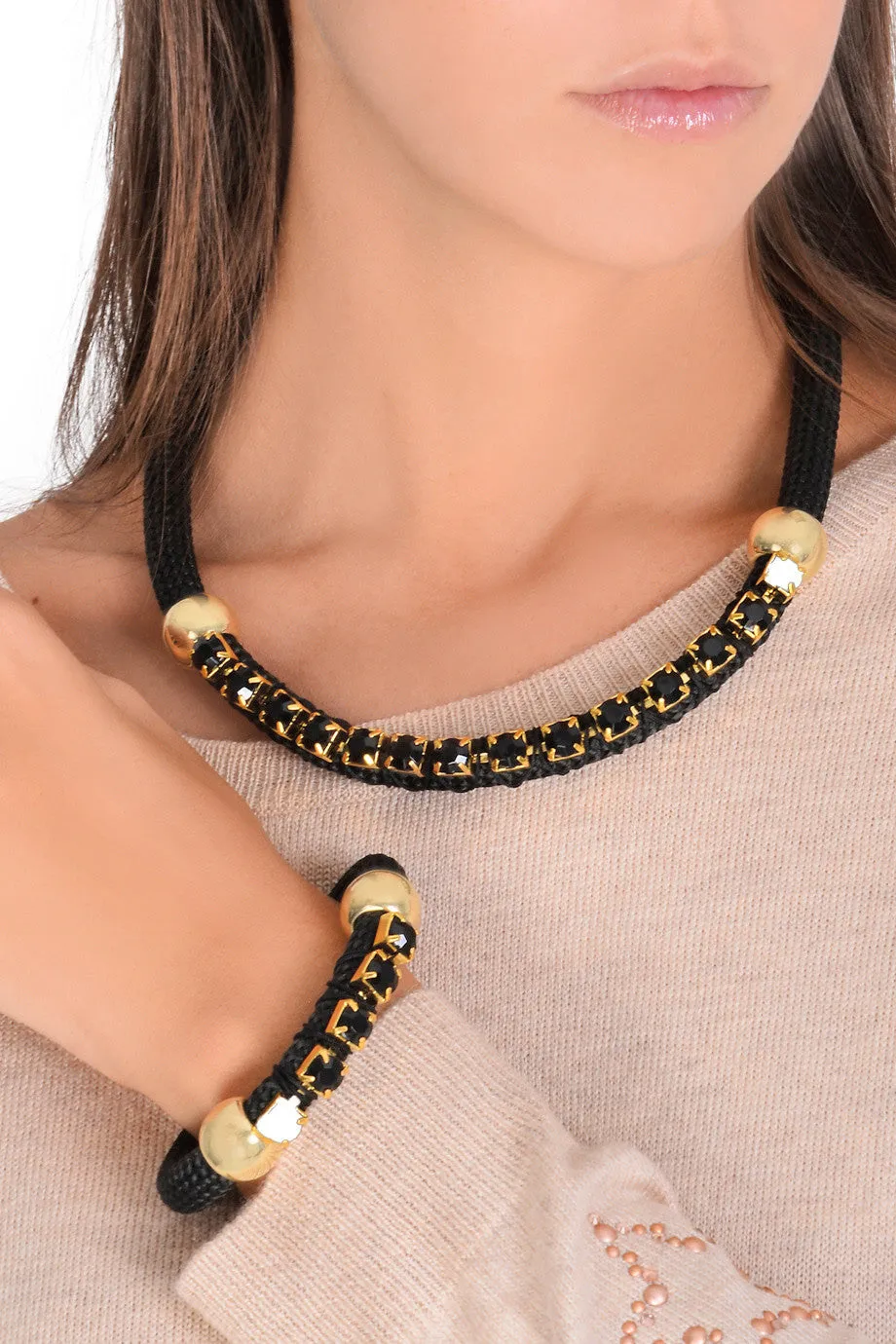NIRA Black Crystal Cord Bracelet