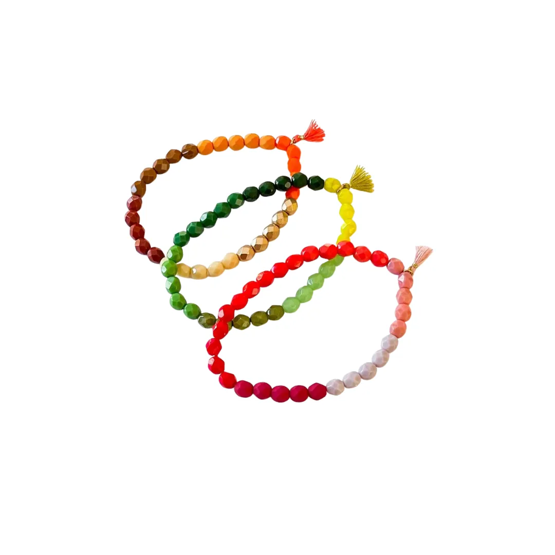 Orange Colorblock Beaded Bracelet with Tassel