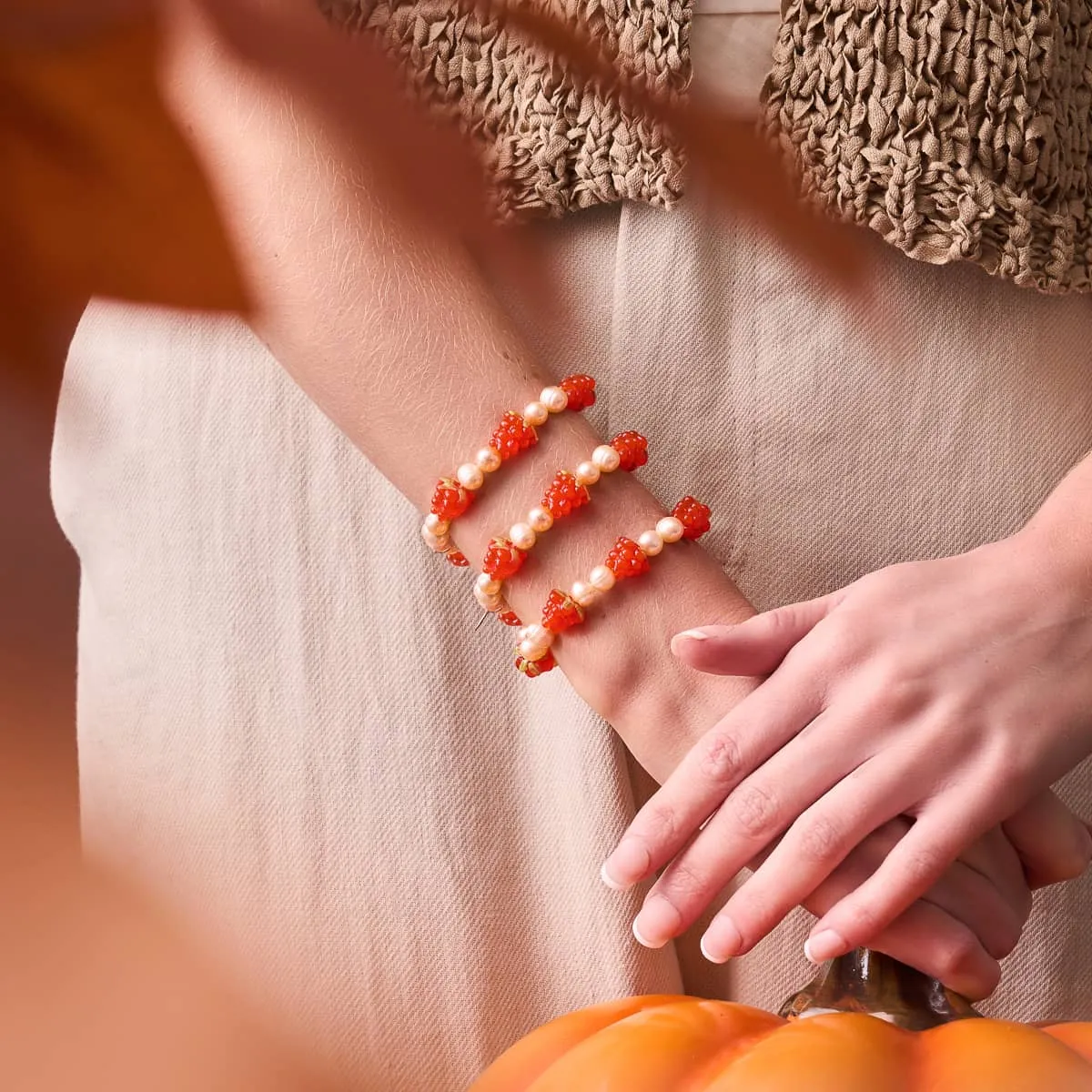 Orange x Champagne Pearl | .925 Sterling Silver | Berry Bracelet