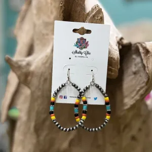 Orange, Yellow, Turq and Silver Beaded Earrings