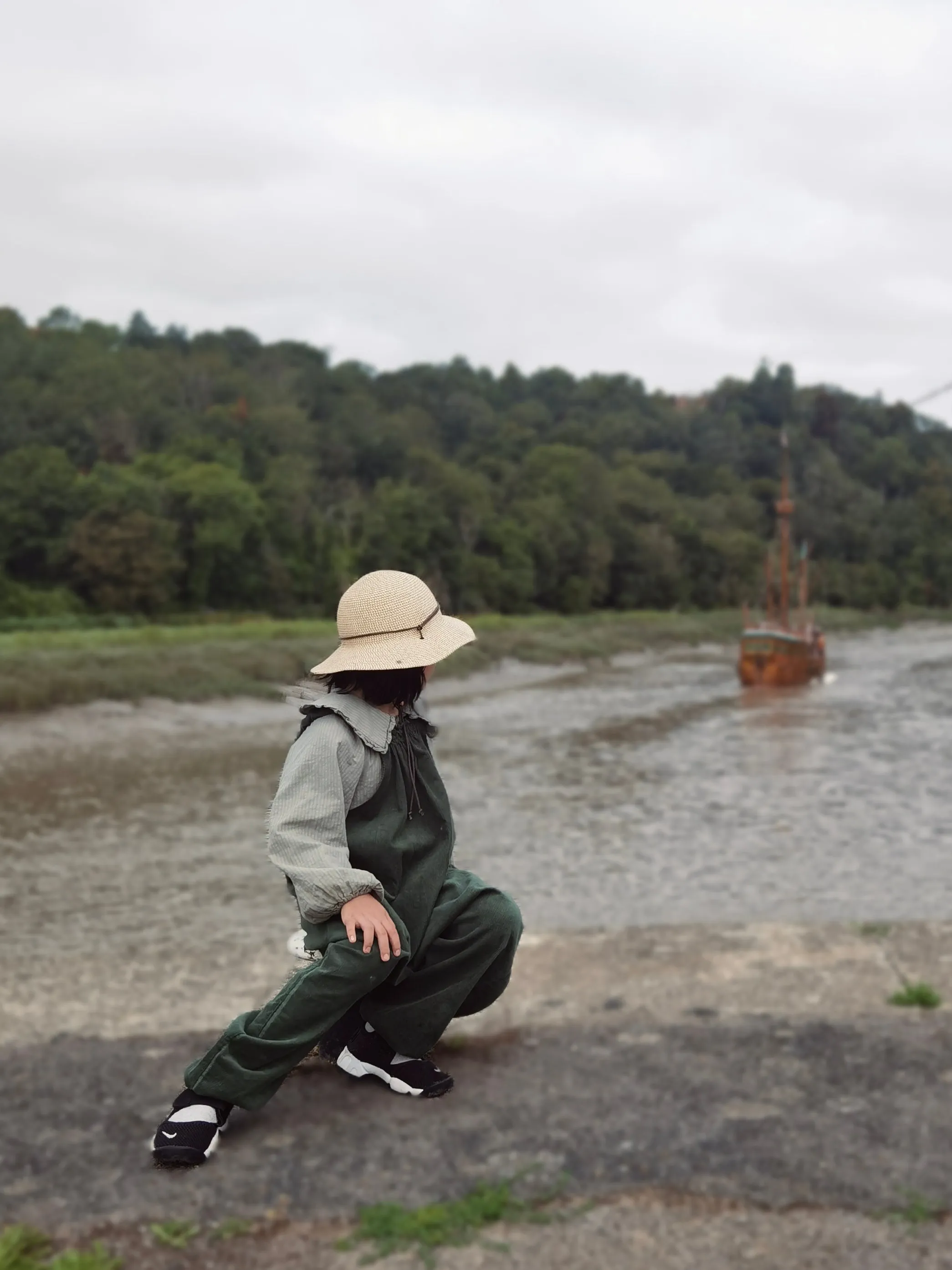 Organic Pull On Dungarees - Dark Green Cord