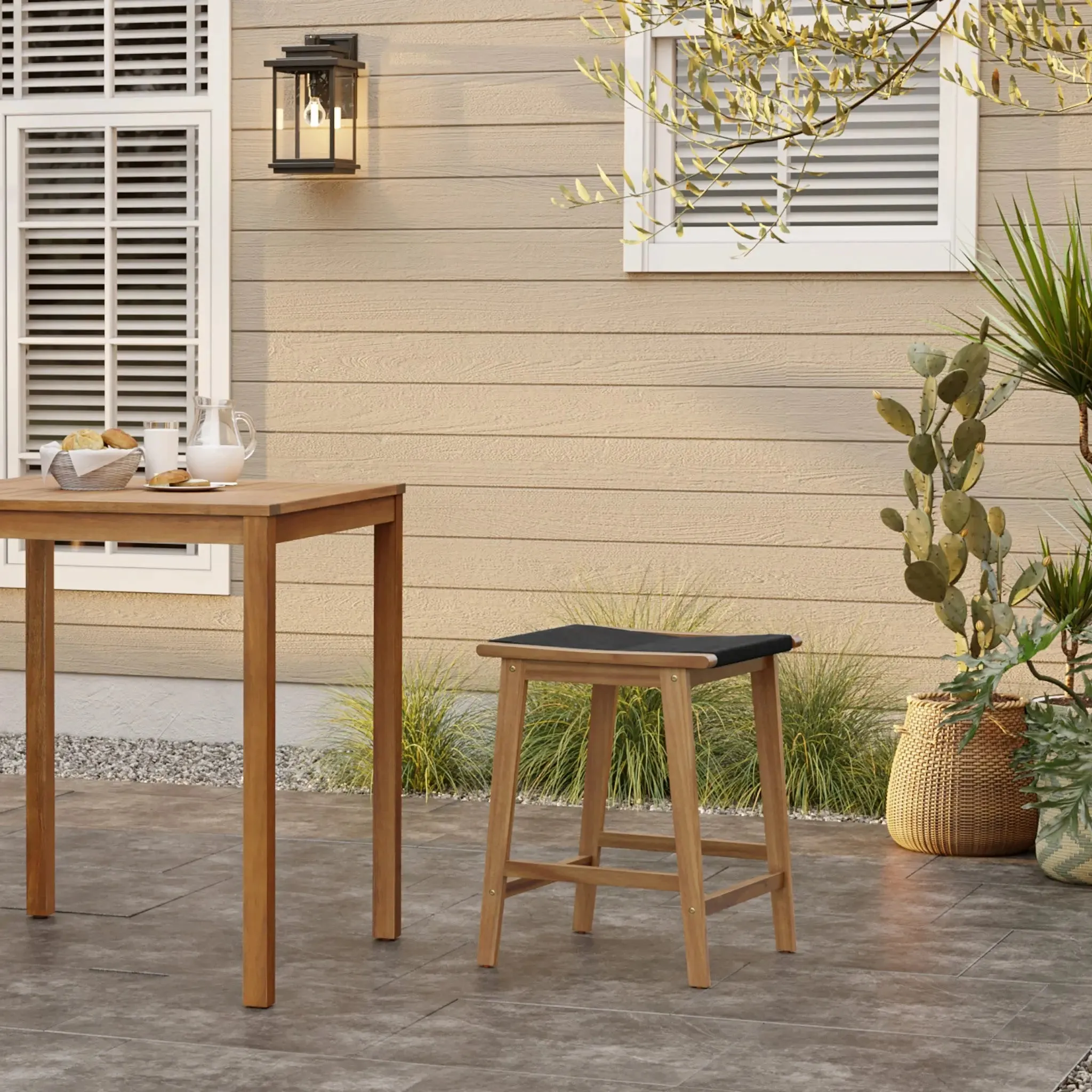 Outdoor acacia wood  counter height stools, set of 2