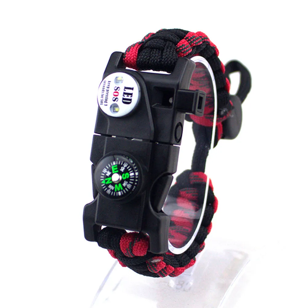 Outdoor Emergency Life-saving Paracord Bracelet Compass Whistle Led Light SOS Camping Supplies