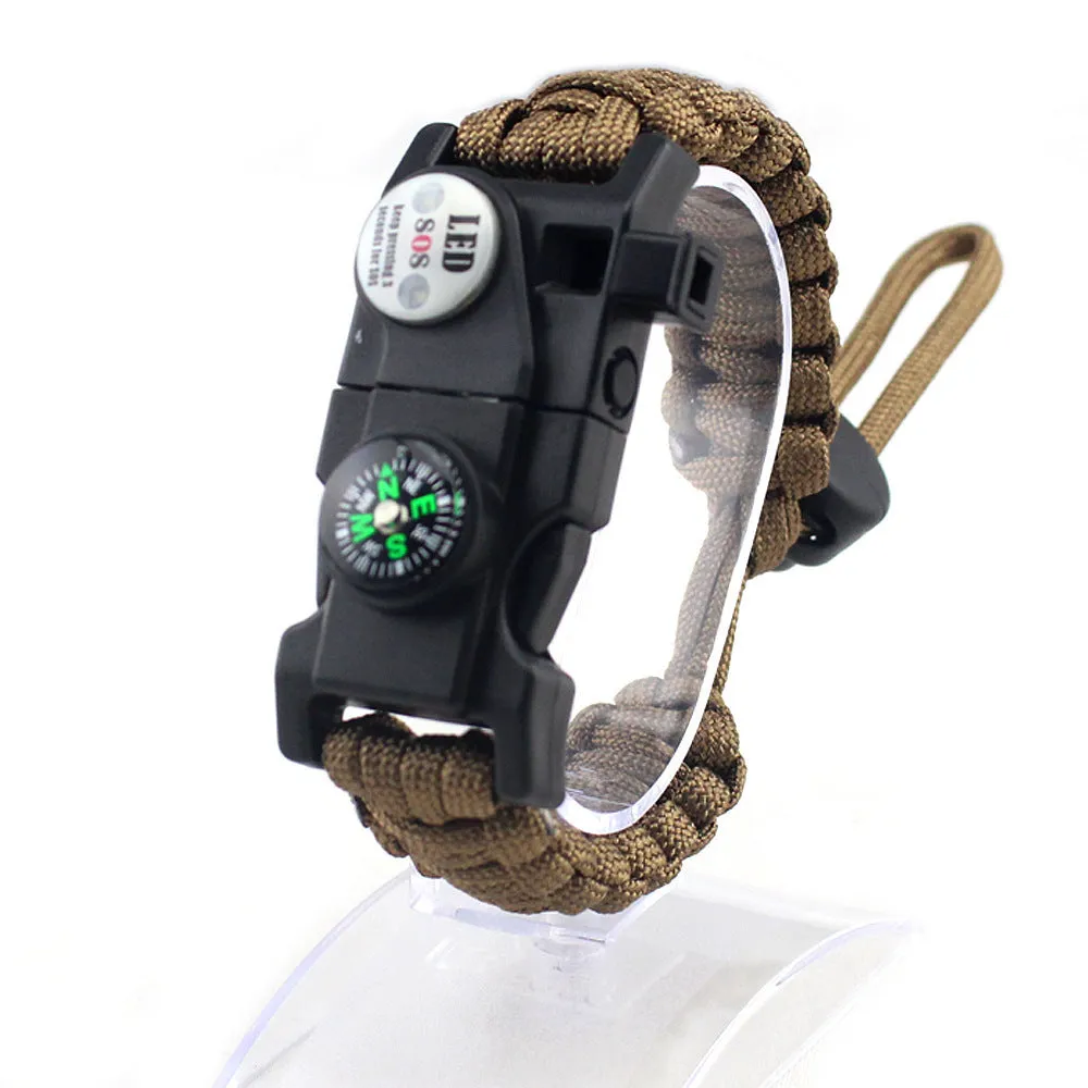 Outdoor Emergency Life-saving Paracord Bracelet Compass Whistle Led Light SOS Camping Supplies