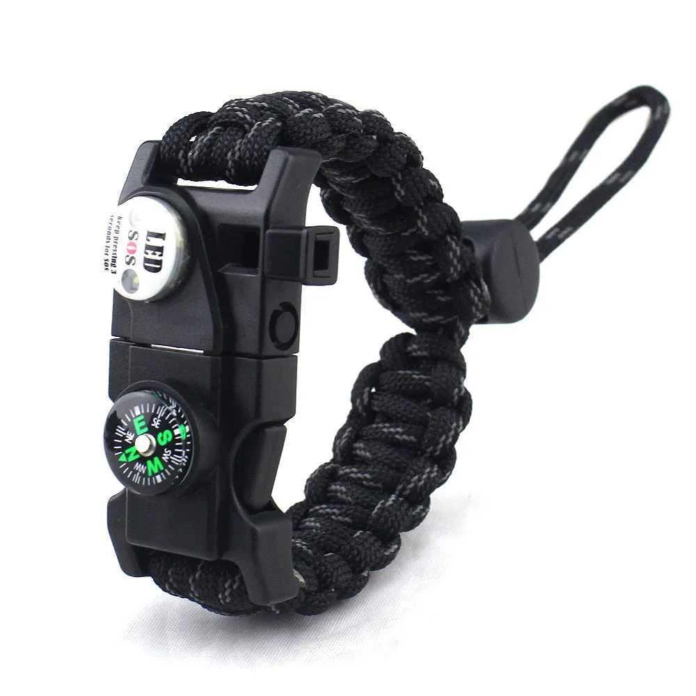 Outdoor Emergency Life-saving Paracord Bracelet Compass Whistle Led Light SOS Camping Supplies