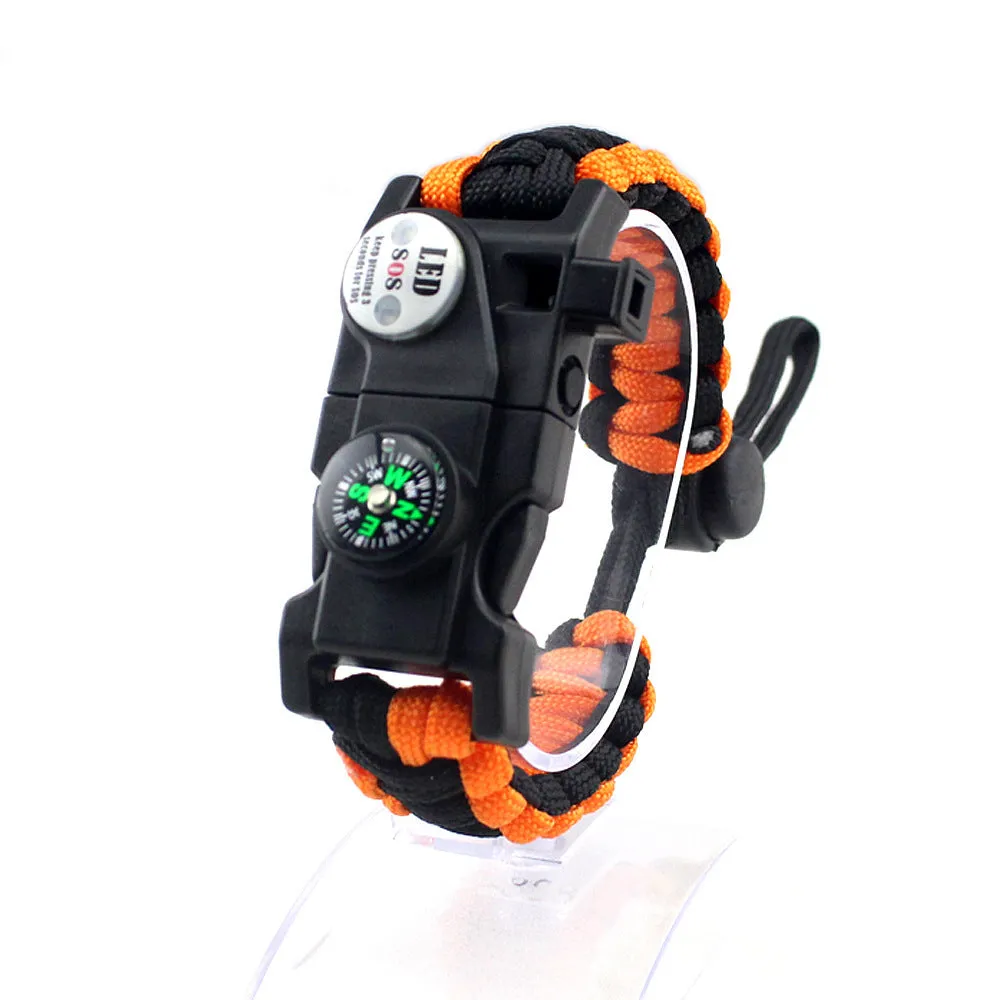 Outdoor Emergency Life-saving Paracord Bracelet Compass Whistle Led Light SOS Camping Supplies