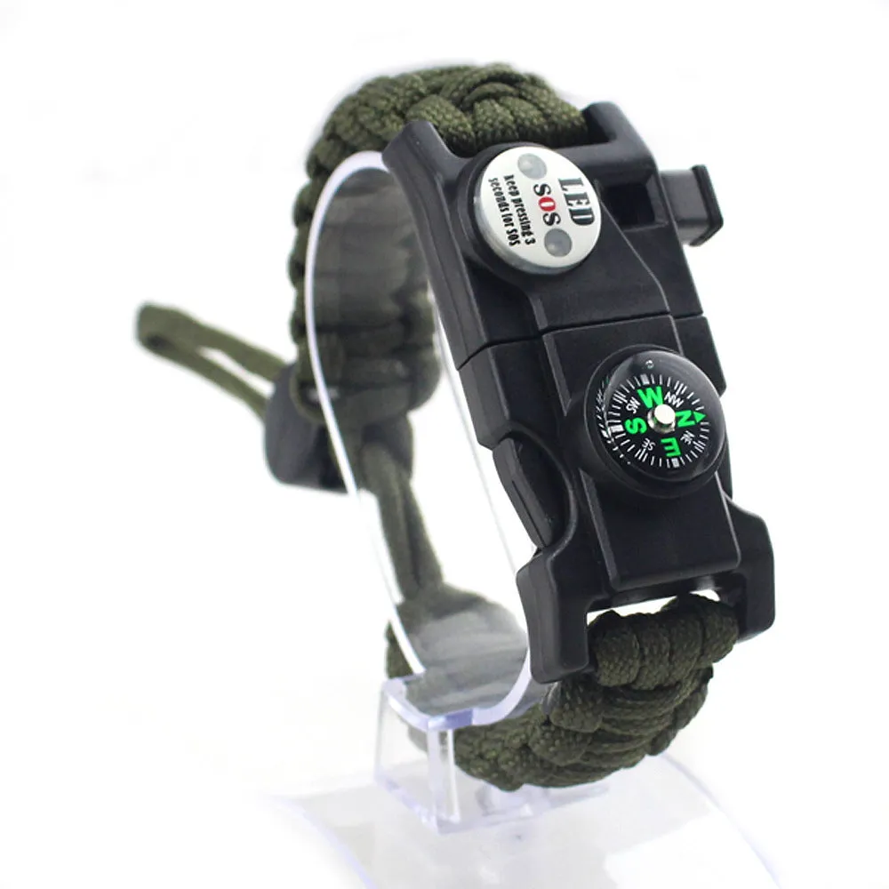 Outdoor Emergency Life-saving Paracord Bracelet Compass Whistle Led Light SOS Camping Supplies