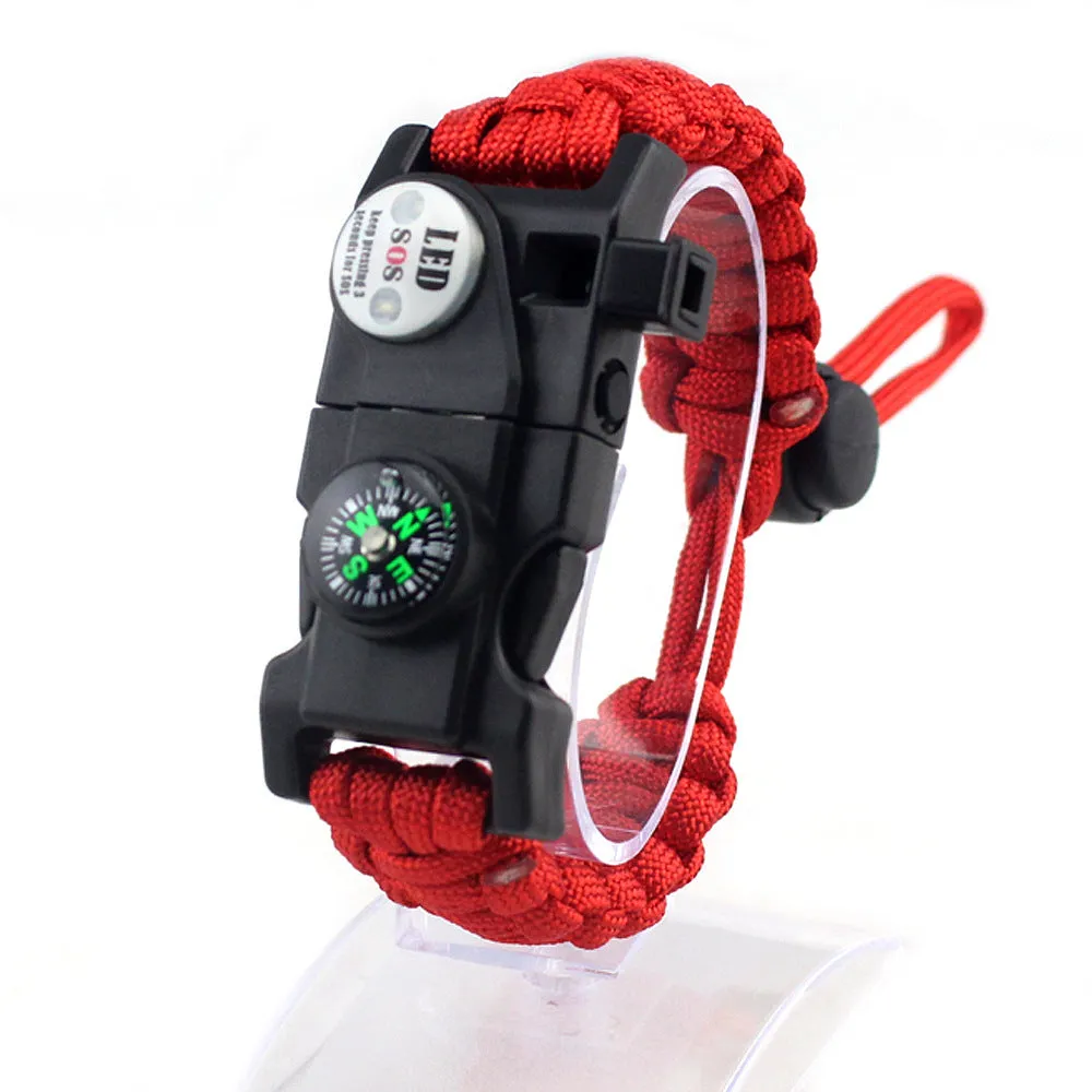 Outdoor Emergency Life-saving Paracord Bracelet Compass Whistle Led Light SOS Camping Supplies