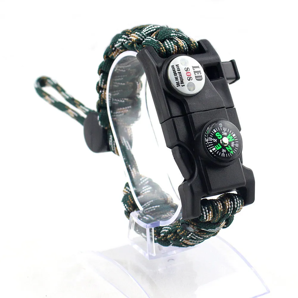 Outdoor Emergency Life-saving Paracord Bracelet Compass Whistle Led Light SOS Camping Supplies