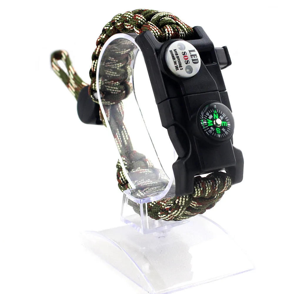 Outdoor Emergency Life-saving Paracord Bracelet Compass Whistle Led Light SOS Camping Supplies