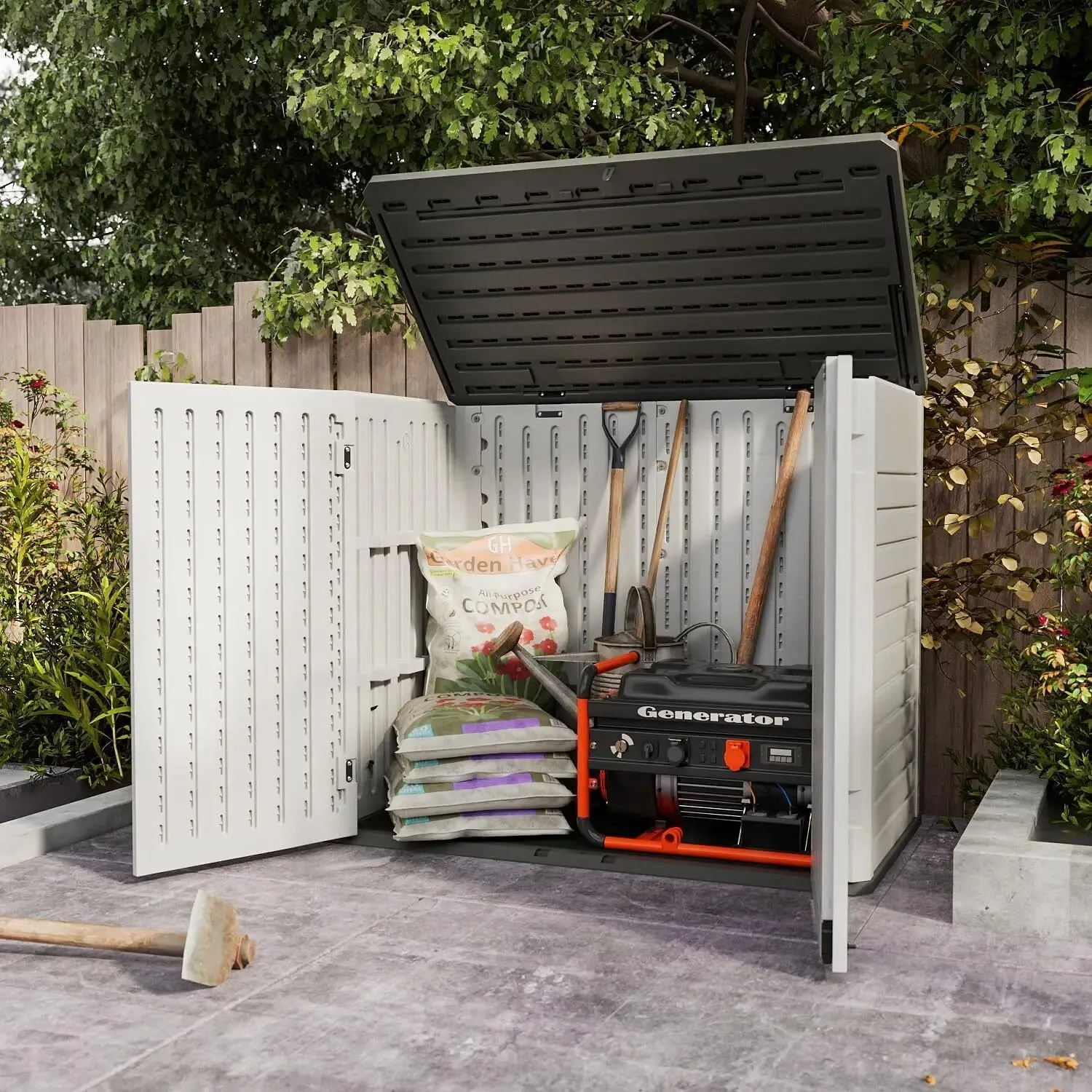 Outdoor Horizontal Resin Storage Sheds 34 Cu. Ft. Weather Resistant Resin Tool Shed, Extra Large Capacity Weather Resist