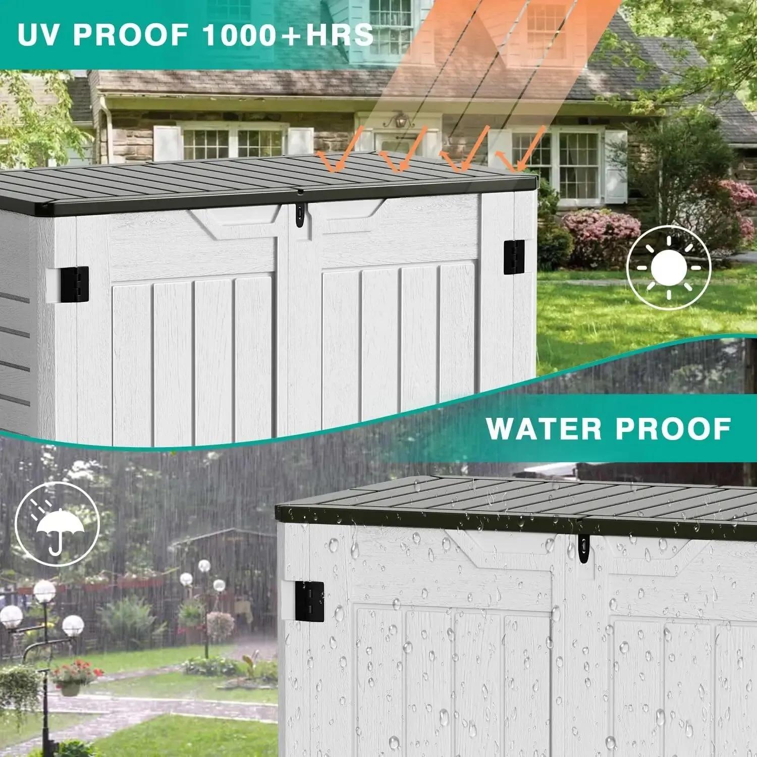 Outdoor Horizontal Resin Storage Sheds 34 Cu. Ft. Weather Resistant Resin Tool Shed, Extra Large Capacity Weather Resist