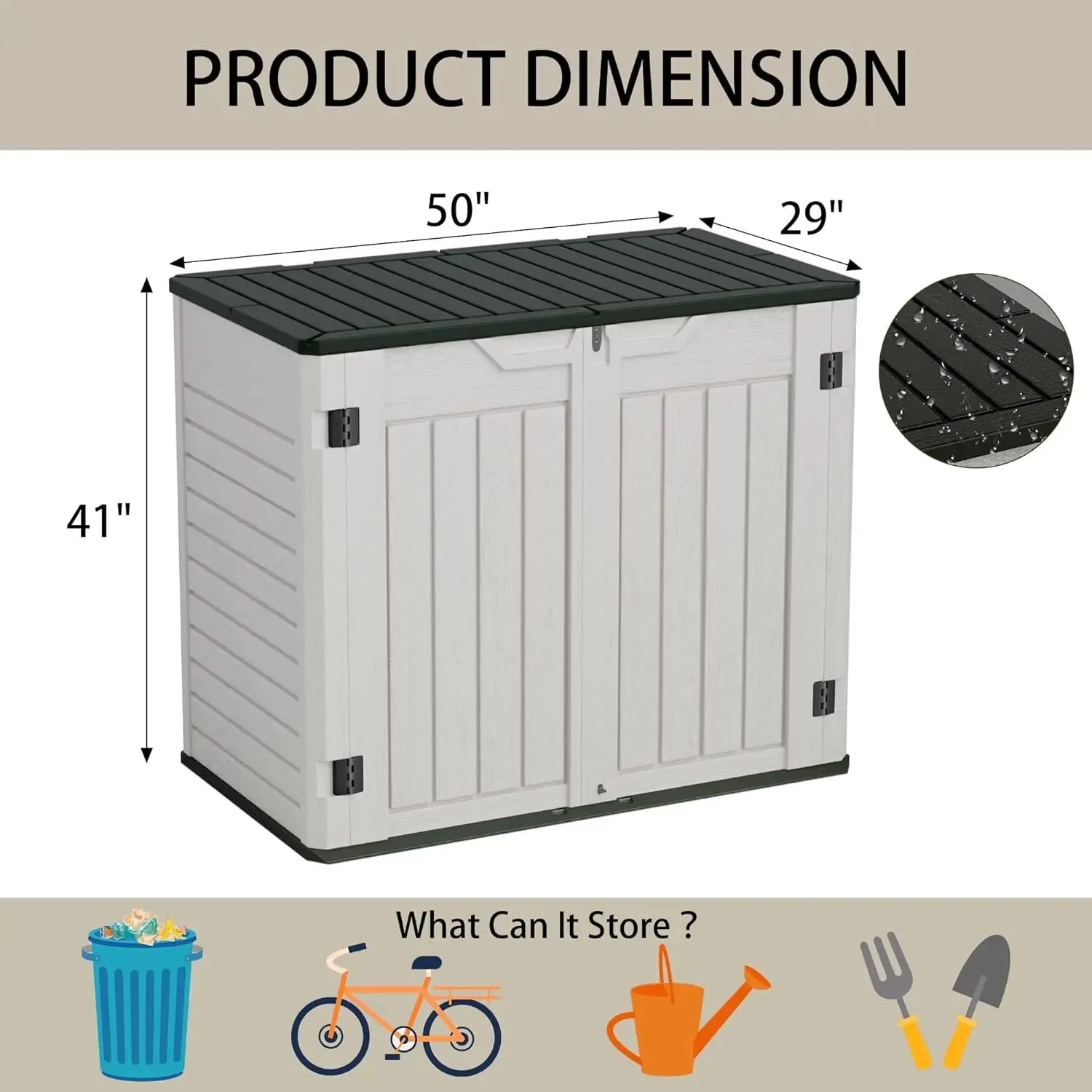 Outdoor Horizontal Resin Storage Sheds 34 Cu. Ft. Weather Resistant Resin Tool Shed, Extra Large Capacity Weather Resist