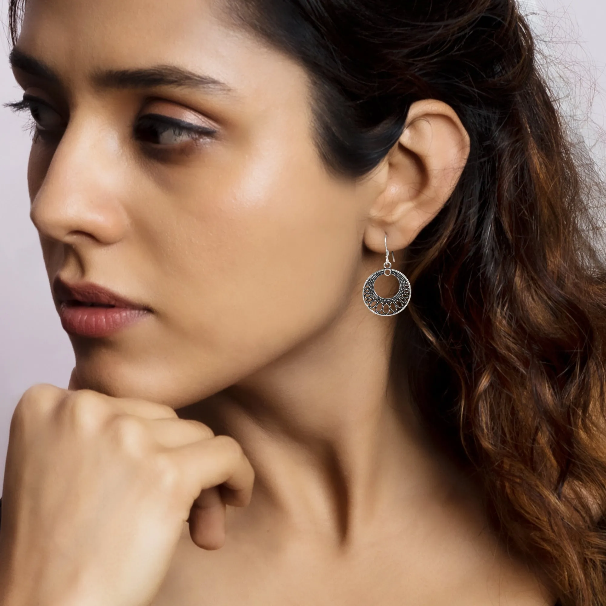 Oxidised Silver Loop Earrings