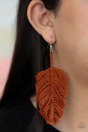 Paparazzi Hanging by a Thread - Brown Fringe Earrings
