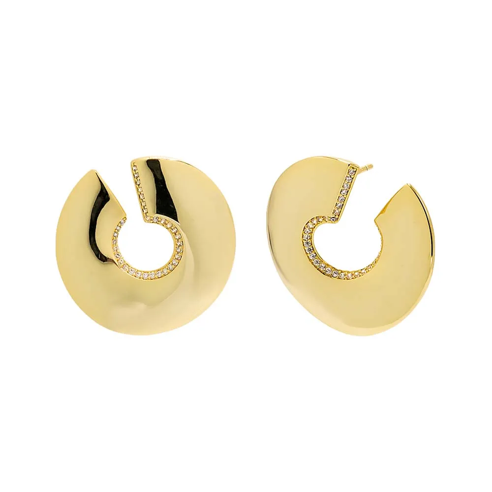 Pave Flattened Open Loop Stud Earring