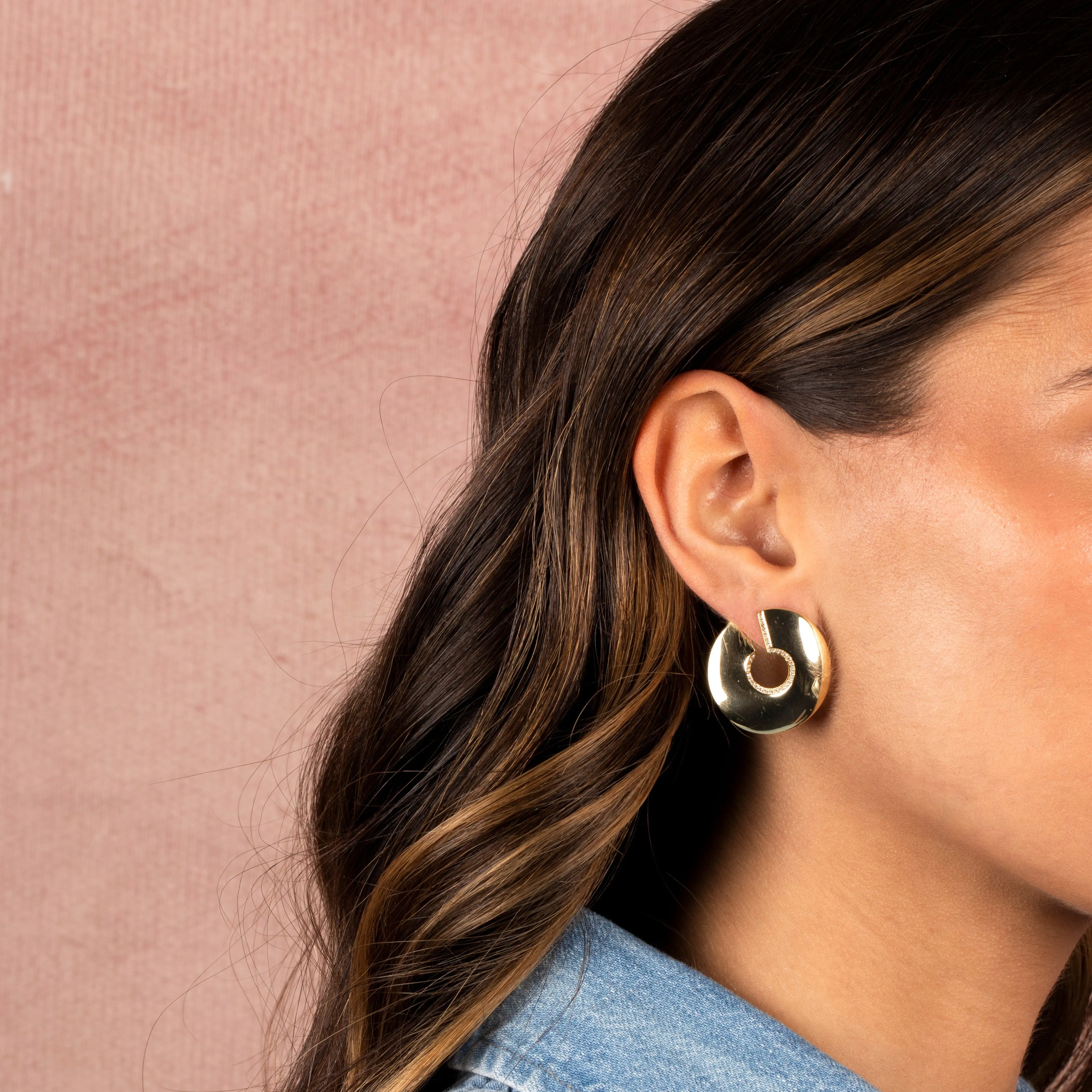 Pave Flattened Open Loop Stud Earring
