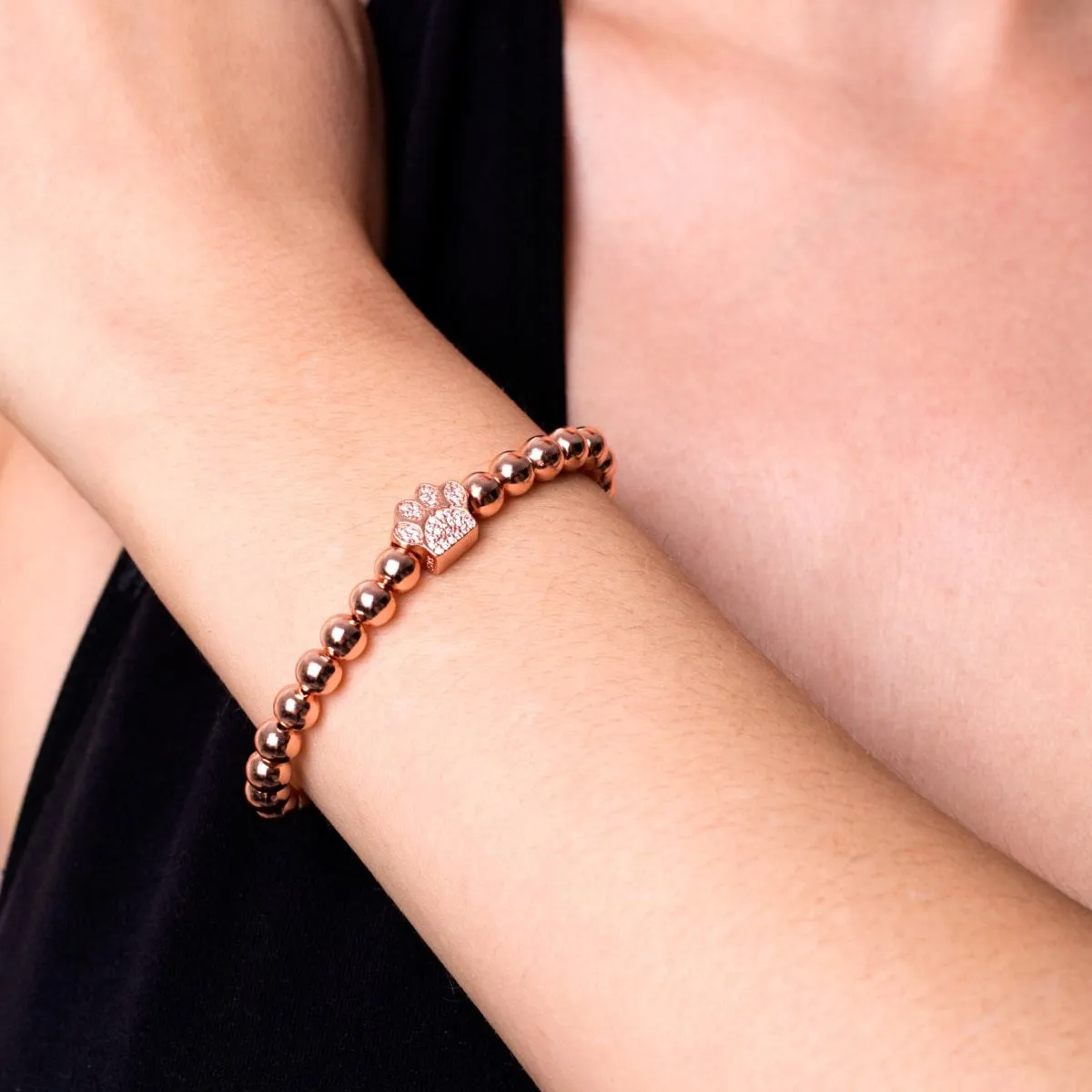 Paw | .925 Sterling Silver Rose Gold Vermeil | CZ Diamond Pup Print Bracelet