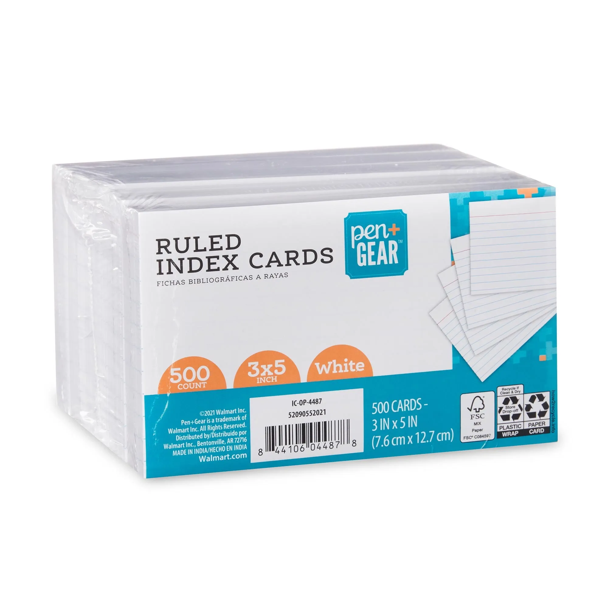 Pen  Gear Ruled Index Cards 3" X 5" White 500 Count Free Shipping NEW