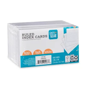 Pen  Gear Ruled Index Cards 3" X 5" White 500 Count Free Shipping NEW