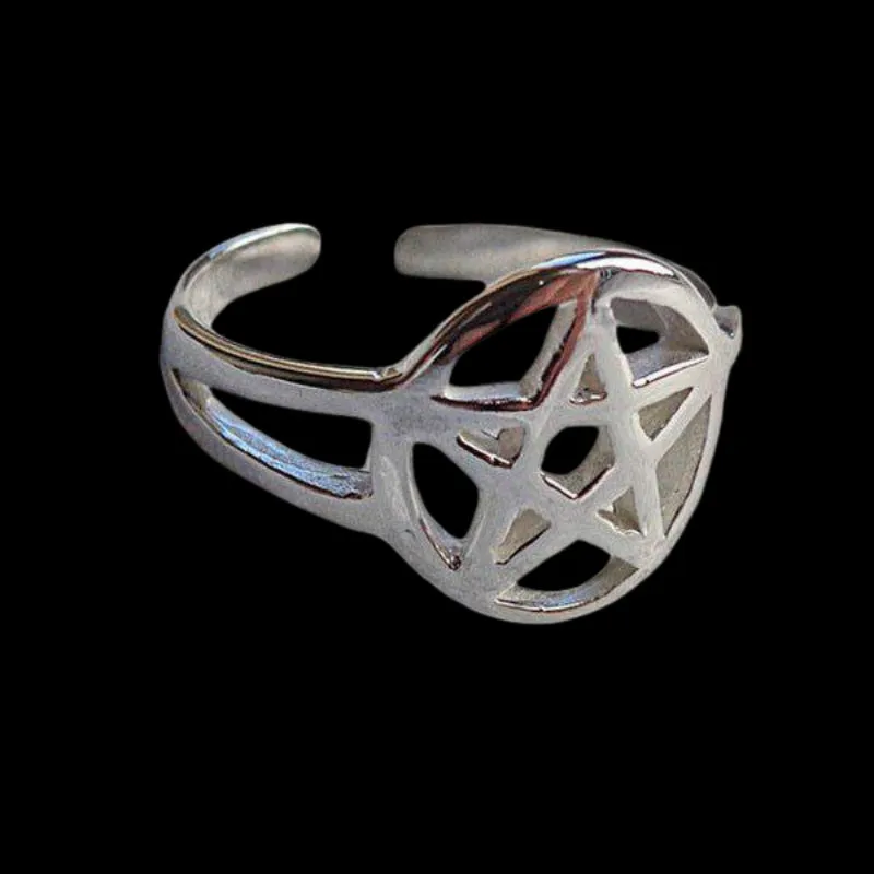 Pentacle Pentagram Adjustable Pinky Toe Ring 925 Sterling Silver