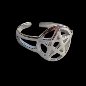 Pentacle Pentagram Adjustable Pinky Toe Ring 925 Sterling Silver