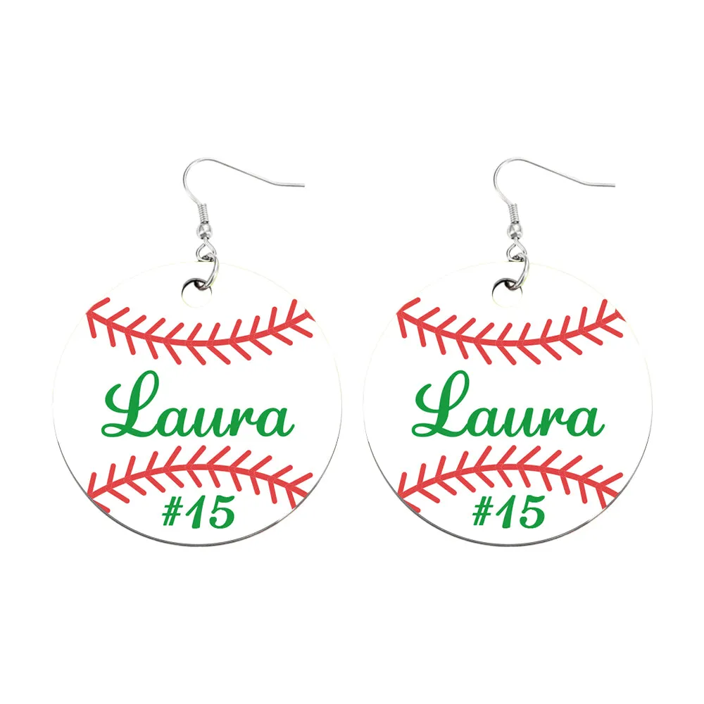 Personalized Baseball Softball Wooden Earrings Birthday Anniversary Gift for Sports Lover