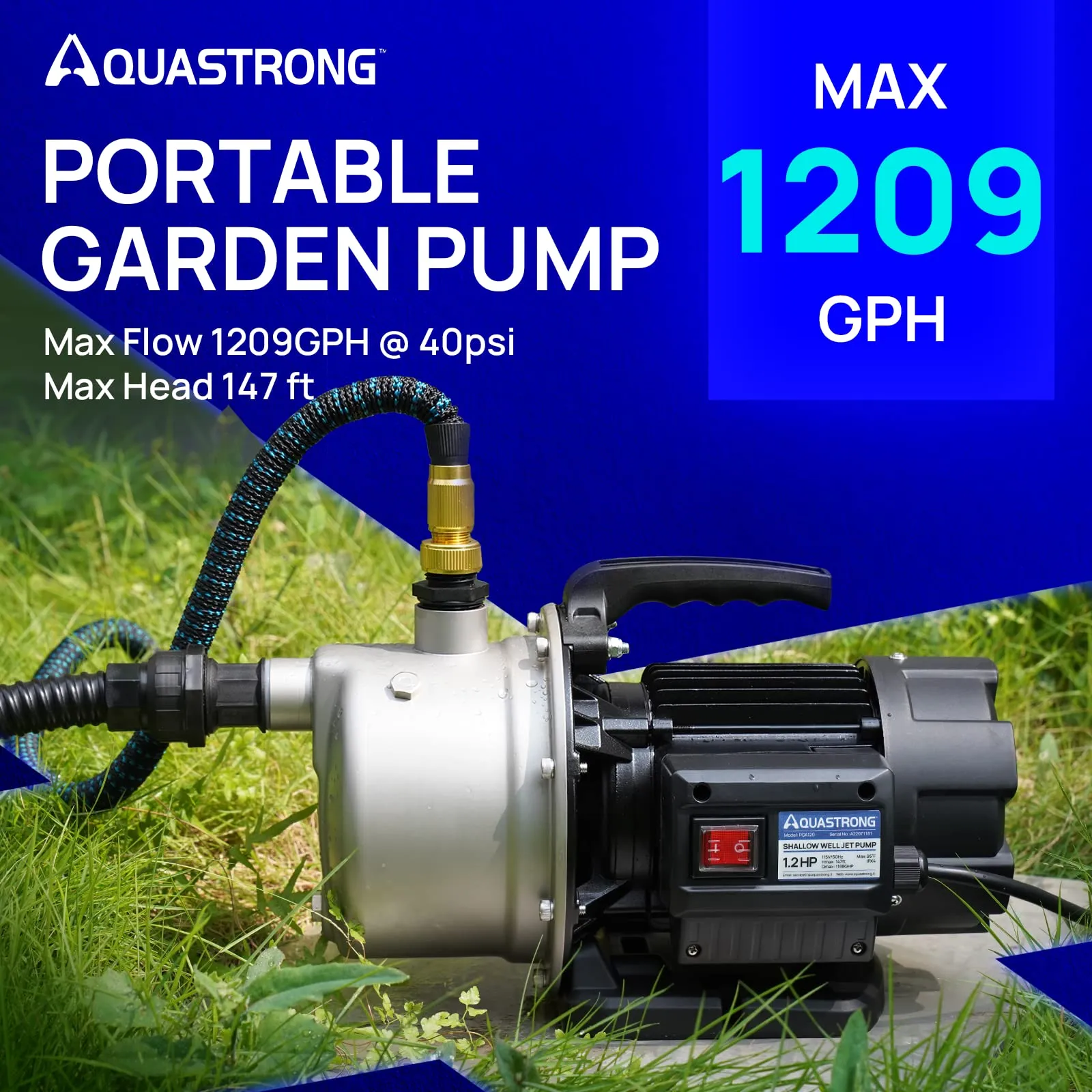 PGA120 1.2 HP 115V Shallow Well Pump, 1209 GPH
