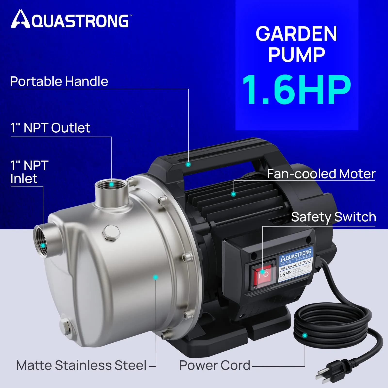 PGA150 1.6 HP 115V Shallow Well Pump, 1320 GPH