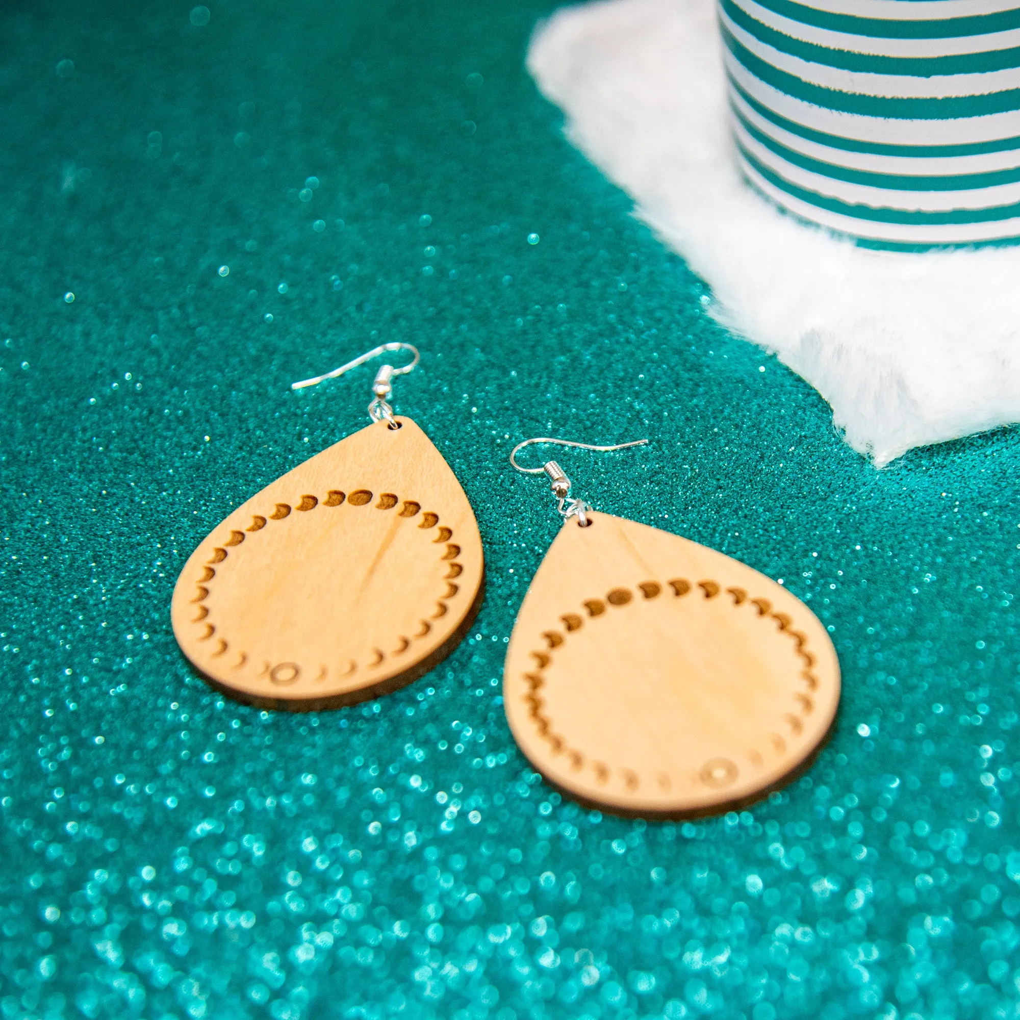 Phases of the Moon Wood Earrings