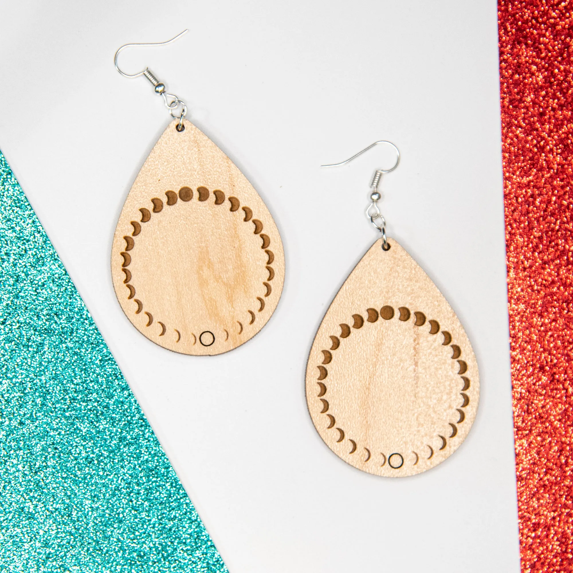 Phases of the Moon Wood Earrings