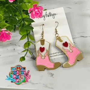 Pink Acrylic Boot Earrings