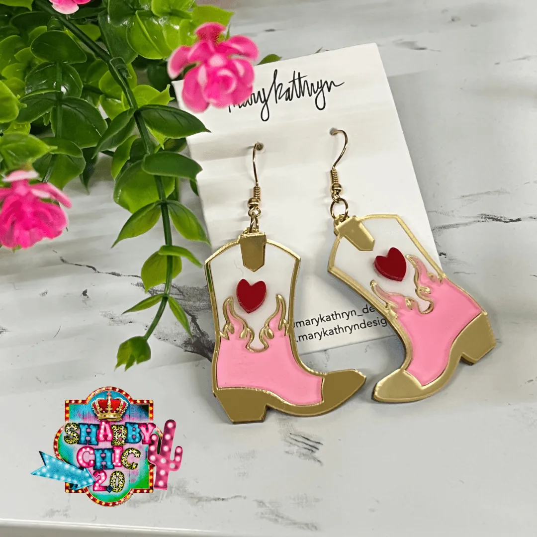 Pink Acrylic Boot Earrings